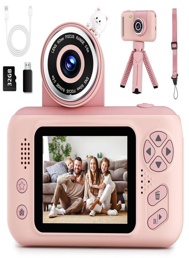 Makolle Upgrade Kids Selfie Camera,Chritmas Birthday Gift for 3-9 Years Old Girls,Portable Toy for 3 4 5 6 7 8 9 Year Children,Toddler 1080HD Digital Video Camcorder Camera with 32G SD Card Pink - Image 1